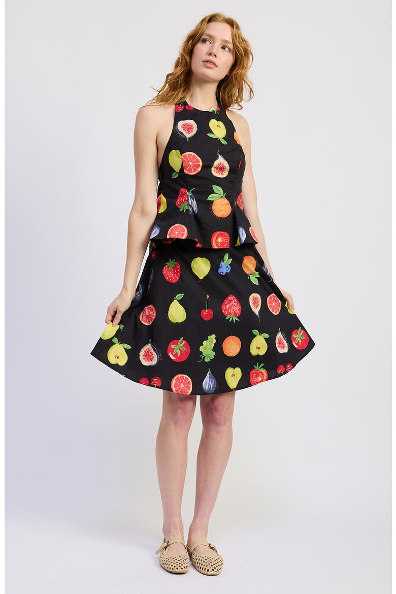 Melody Print Poplin Skirt, Alternate, color, BLACK RED MULTI