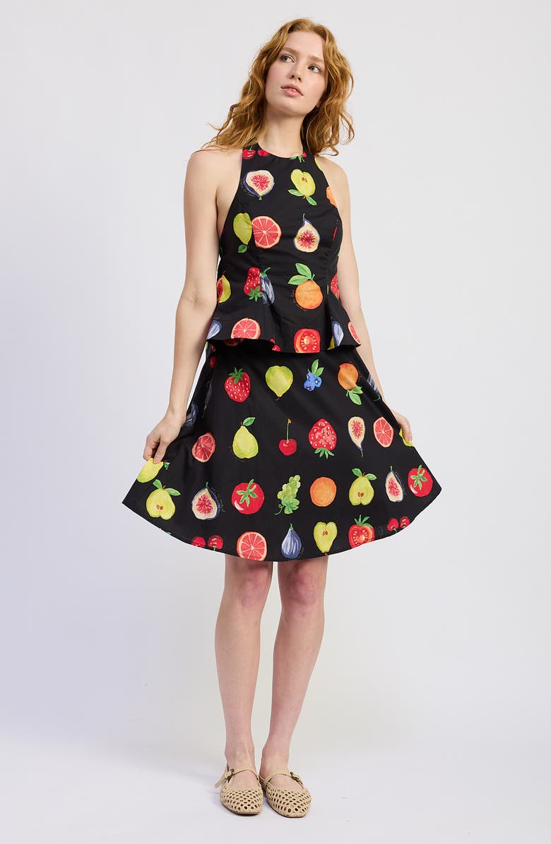 JACQUIE THE LABEL Melody Print Poplin Skirt, Alternate, color, Black Red Multi