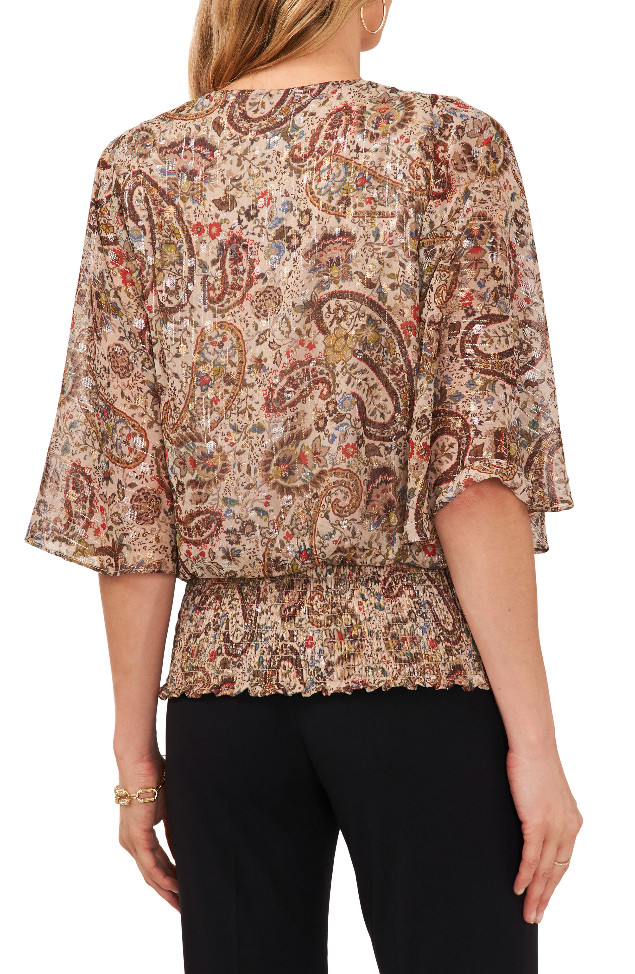 Print Metallic Smocked Blouse - image 2