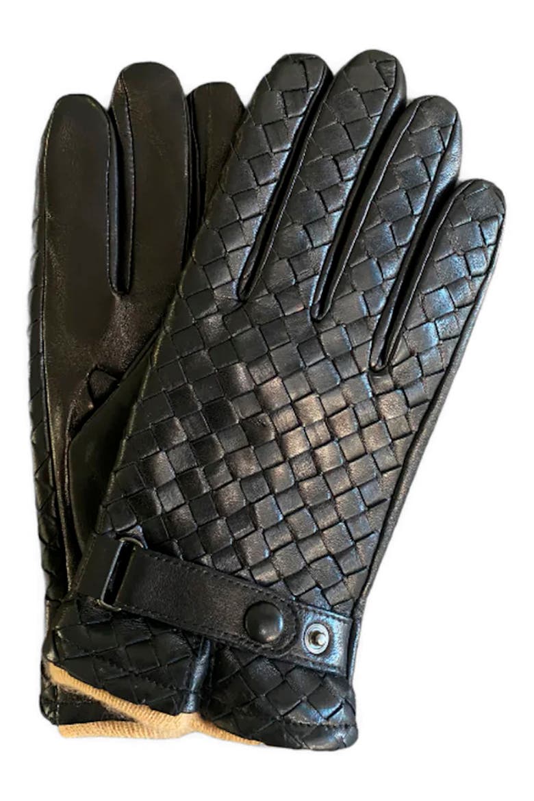 Hamilton 2 Cashmere Lined Woven Leather Gloves, Main, color, BLACK