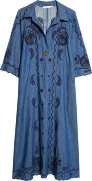 Zimmermann Aster Paisley Embroidered Denim Midi Dress