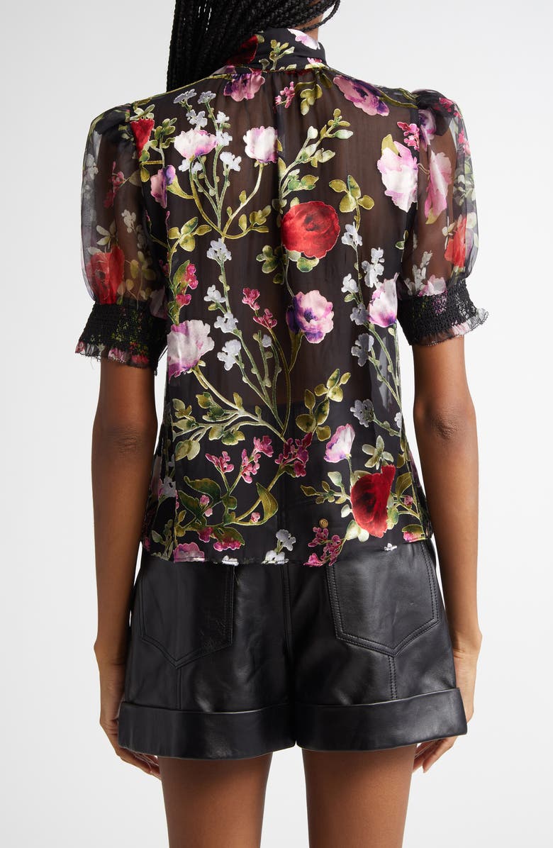 Alice + Olivia Brentley Floral Tie Neck Puff Sleeve Top, Alternate, color, Floral Dreams