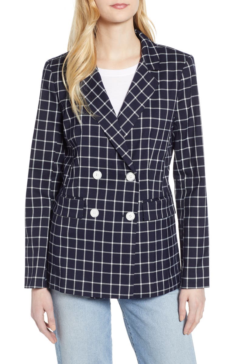 Halogen<sup>®</sup> Double Breasted Check Blazer, Main, color,