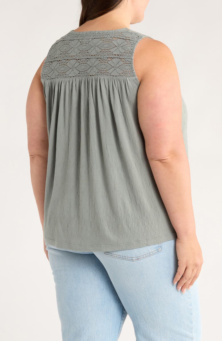 Lucky Brand Lace Trim Sleeveless Top, Alternate, color, Green Bay