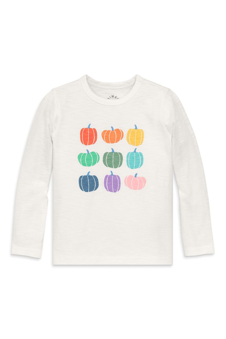 Kids Long Sleeve Rainbow Pumpkin Tee, Main, color, Ivory Pumpkin