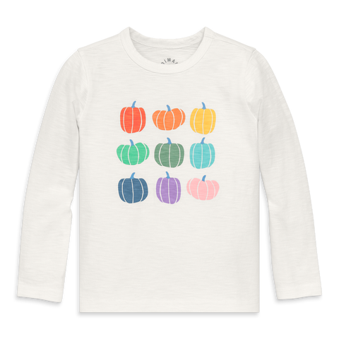 Kids Long Sleeve Rainbow Pumpkin Tee in Ivory Pumpkin