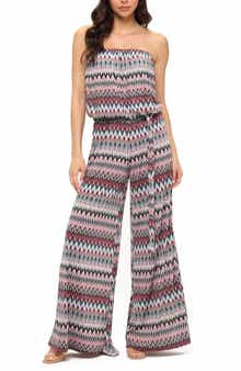 O.L. Chevron Print Strapless Wide Leg Jumpsuit