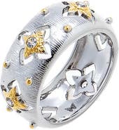 BY ADINA EDEN Two Tone Clover CZ Wide Textured Band Ring