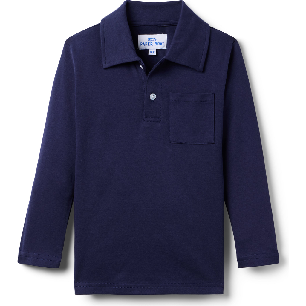 Little Paper Kids Reid Long Sleeve Polo In Blue