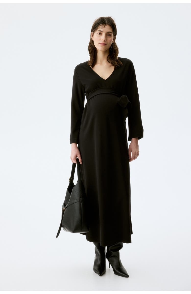 H&M Mama Tie-belt Jersey Dress, Alternate, color, Black