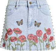 Fade Out Loud Charli Floral Embroidered Denim Miniskirt