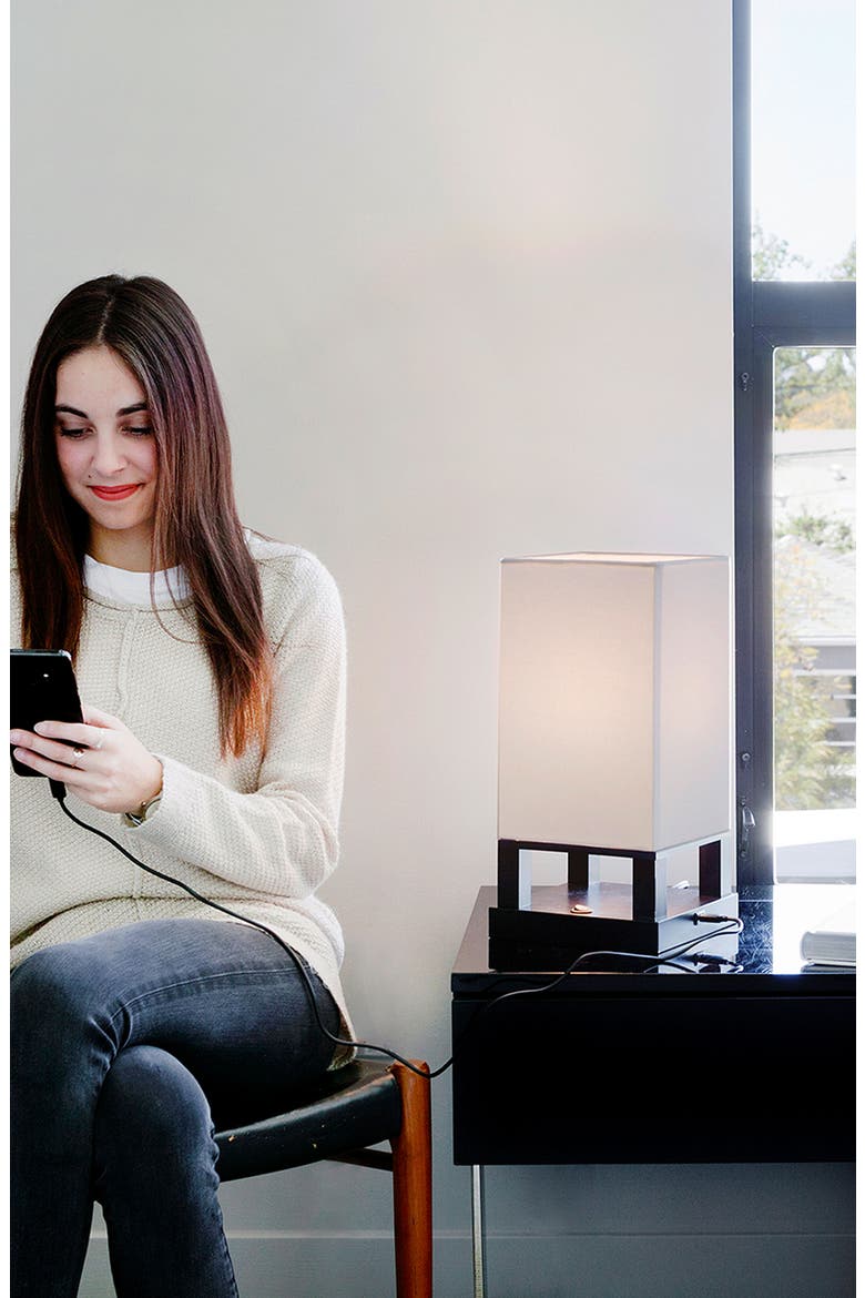 Maxwell Table 14" Modern LED Japandi-Inspired Bedside Table Lamp with USB Charging Port, Bulb Included, Alternate, color, BLACK