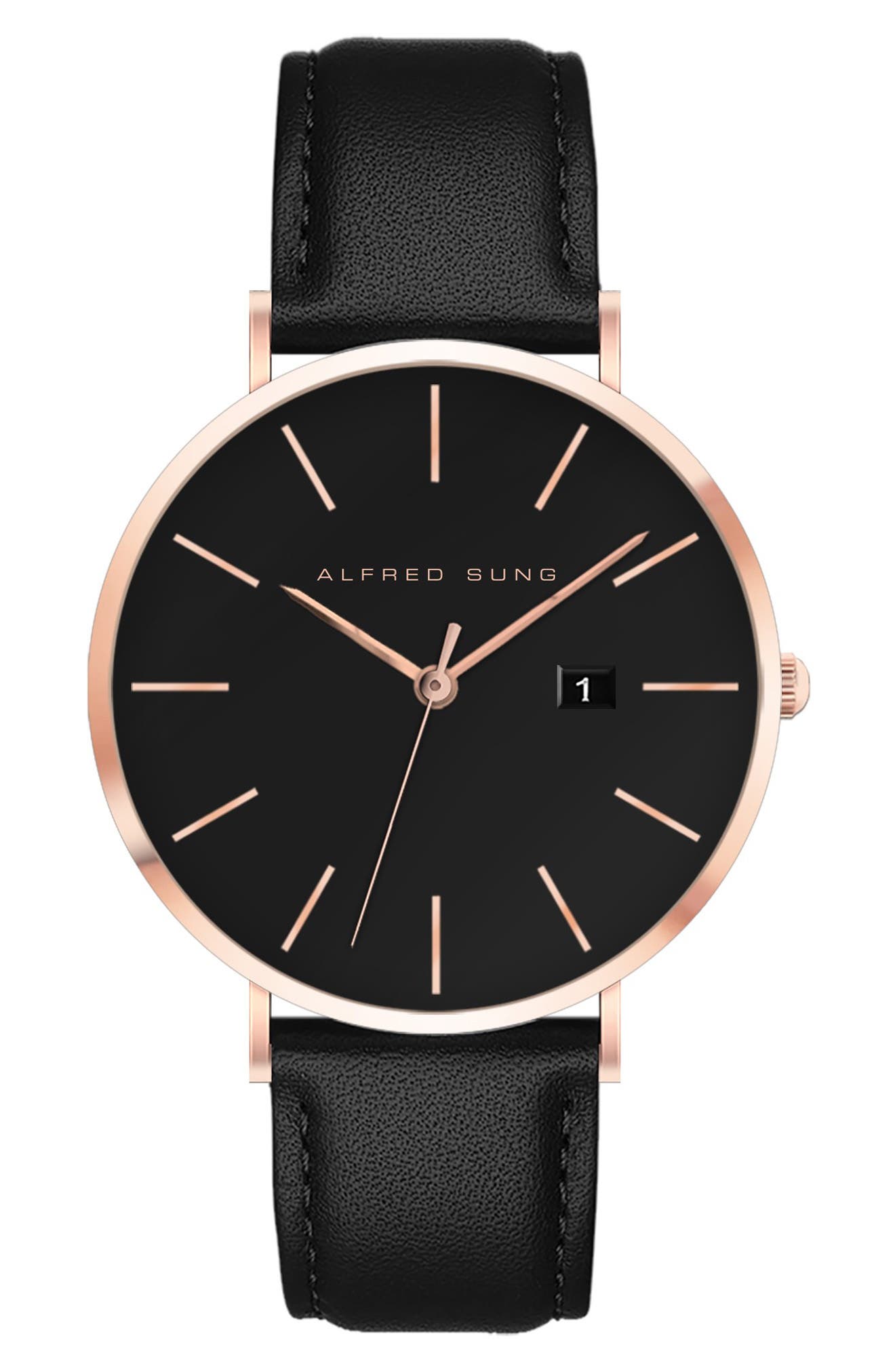 Alfred Sung Metropolitan Leather Strap Watch, 42mm