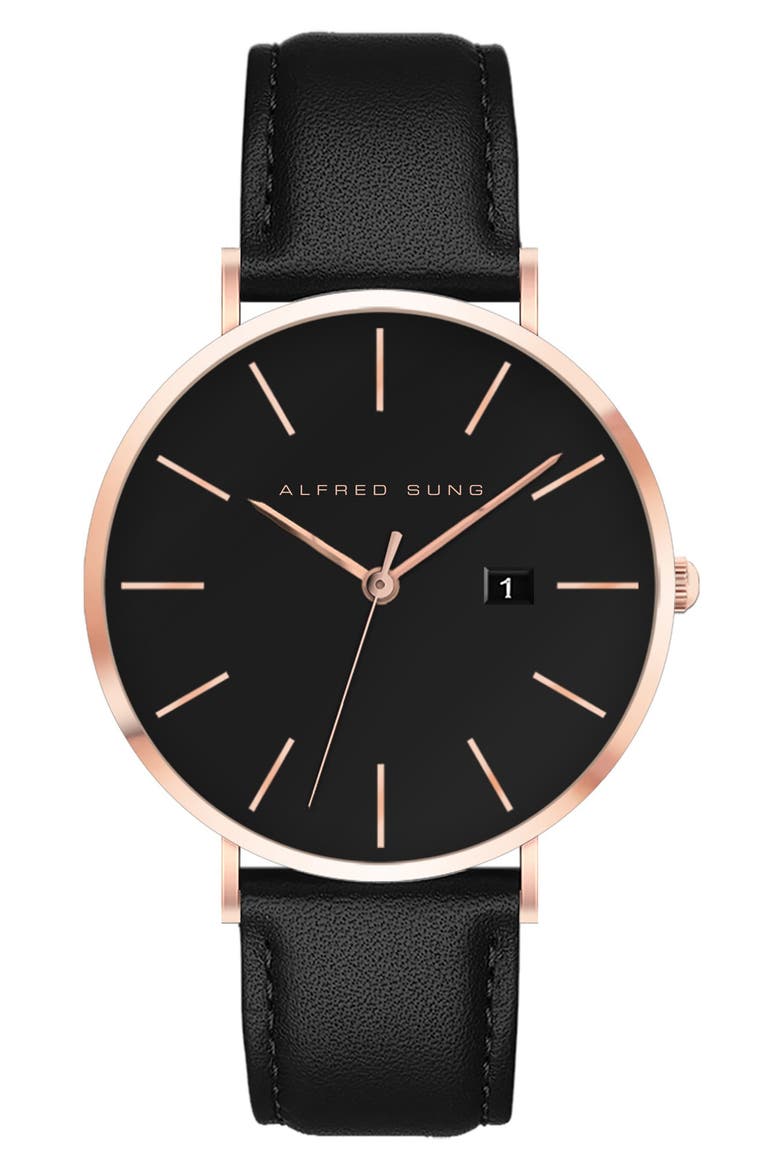 Metropolitan Leather Strap Watch, 42mm, Main, color, BLACK STRAP/BLACK DIAL