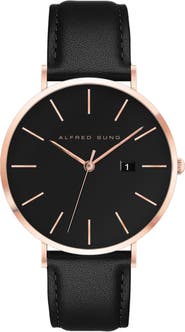 Alfred Sung Metropolitan Leather Strap Watch, 42mm