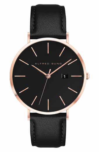 Alfred Sung Metropolitan Leather Strap Watch, 42mm