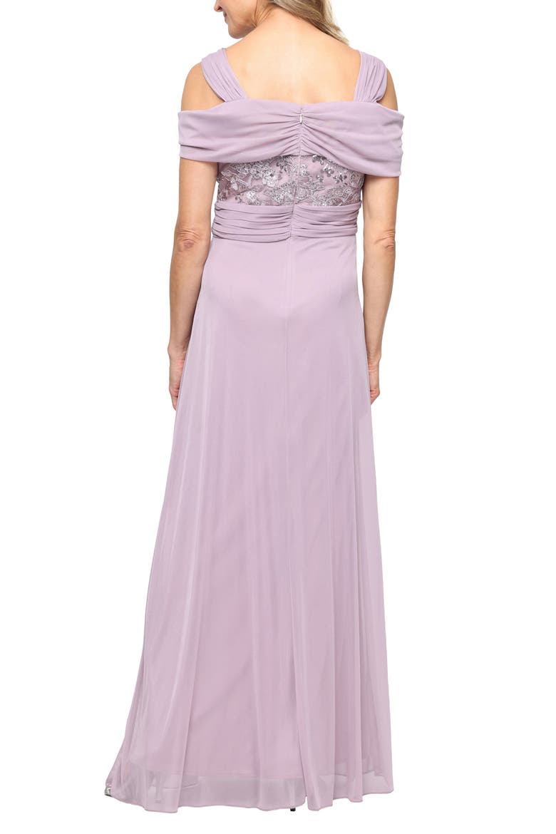 Embroidered Bodice Cold Shoulder Short Sleeve Gown, Alternate, color, WISTERIA