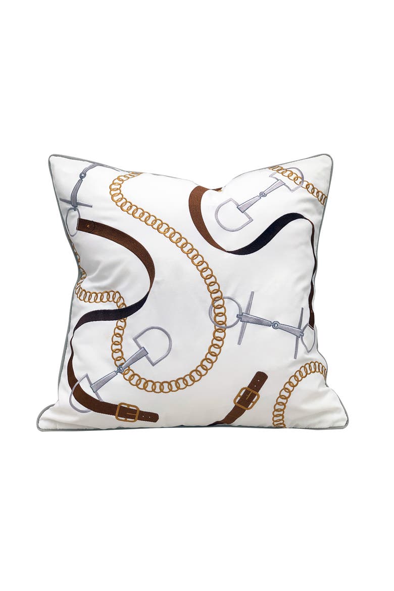 Bits & Leather White Indoor/ Indoor/Outdoor Accent Throw Pillow Decor, Main, color, Brown
