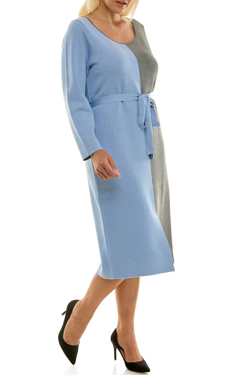 Nina Leonard Boat Neck Long Sleeve Colorblock Sweater Dress, Alternate, color, Soft Blue/Charcoal
