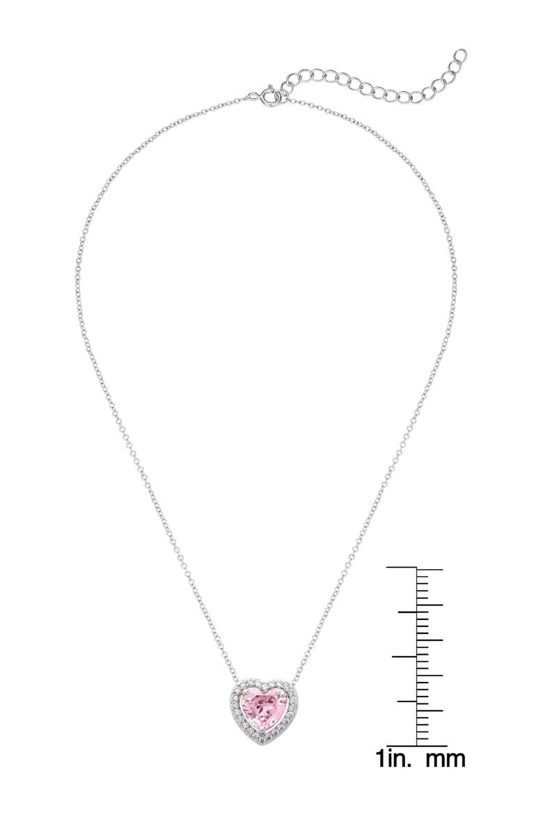 Kids' Cubic Zirconia Heart Halo Necklace, Alternate, color, PINK