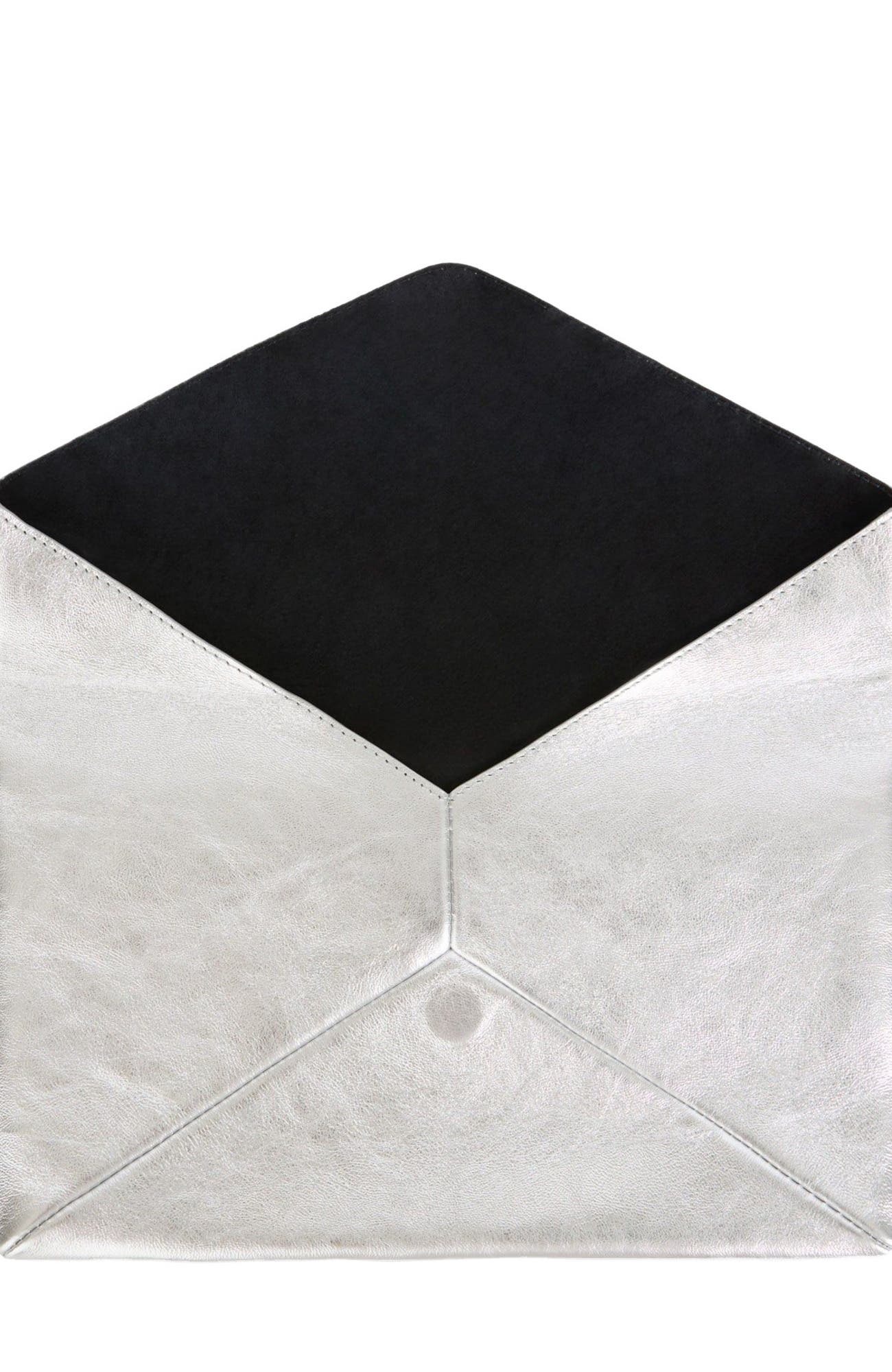 Valentina Envelope Leather Clutch, Alternate, color, Silver