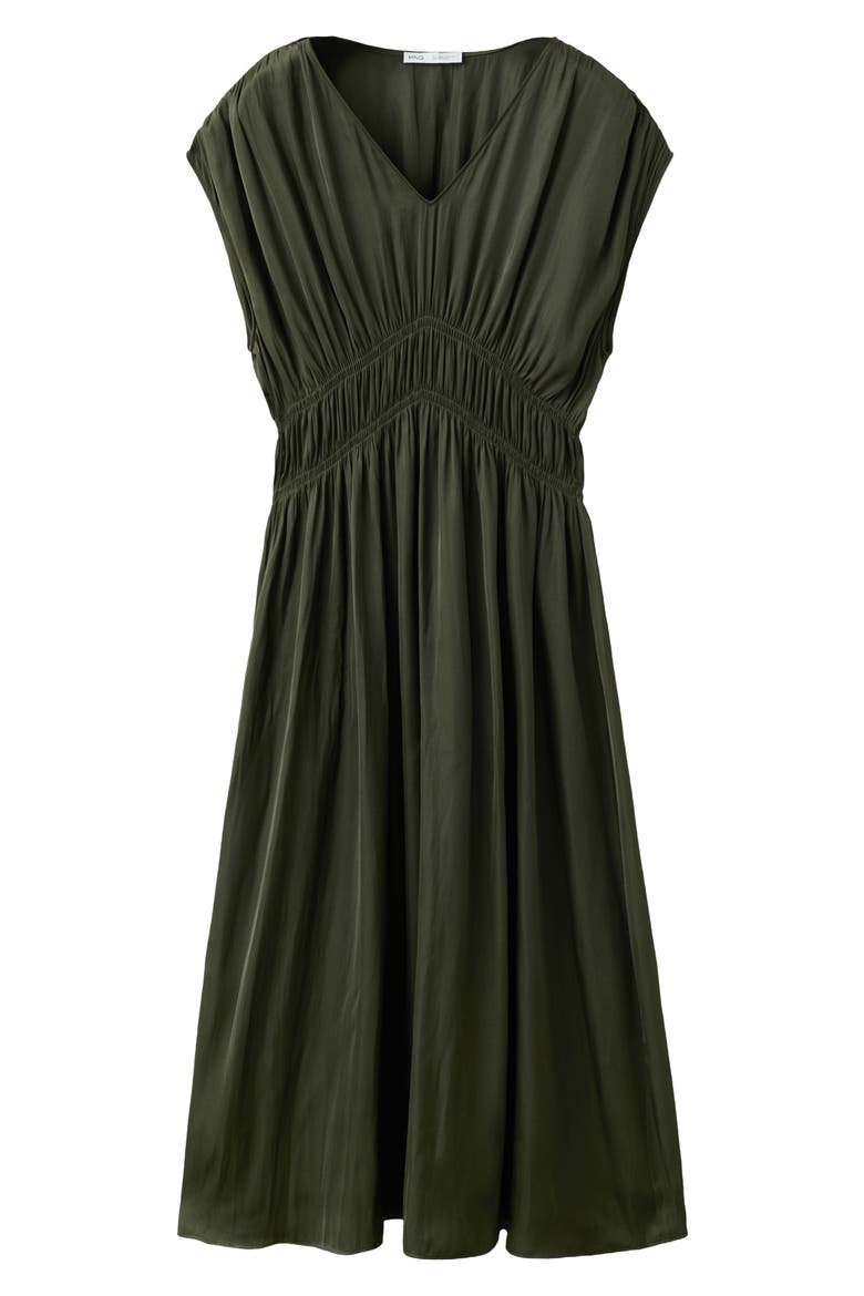 Gathered Waist Midi Dress, Alternate, color, KHAKI