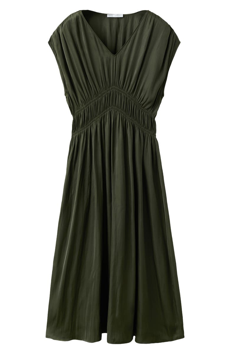 MANGO Gathered Waist Midi Dress, Alternate, color, Khaki Green