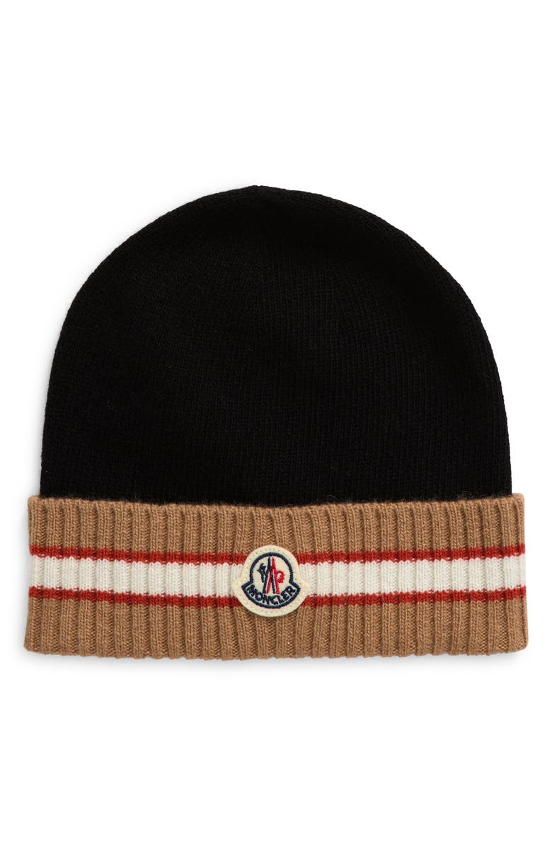 Moncler Kids' Stripe Cuff Wool Knit Beanie, Main, color, 