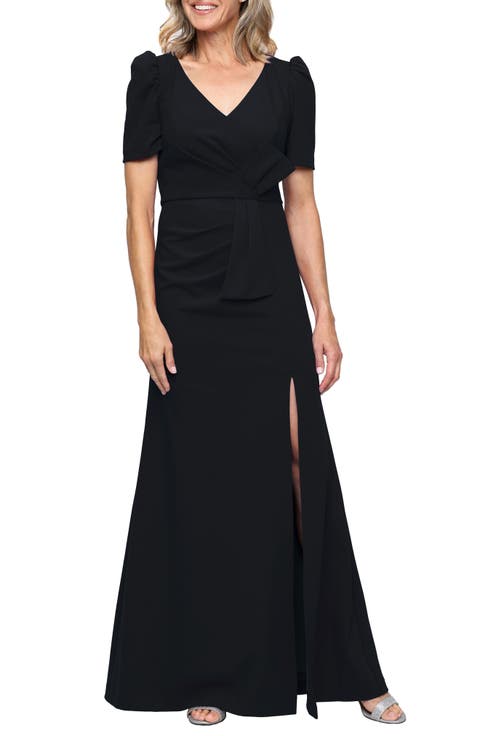 Puff Sleeve Stretch Crepe Gown