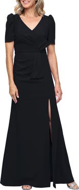 Alex Evenings Puff Sleeve Stretch Crepe Gown