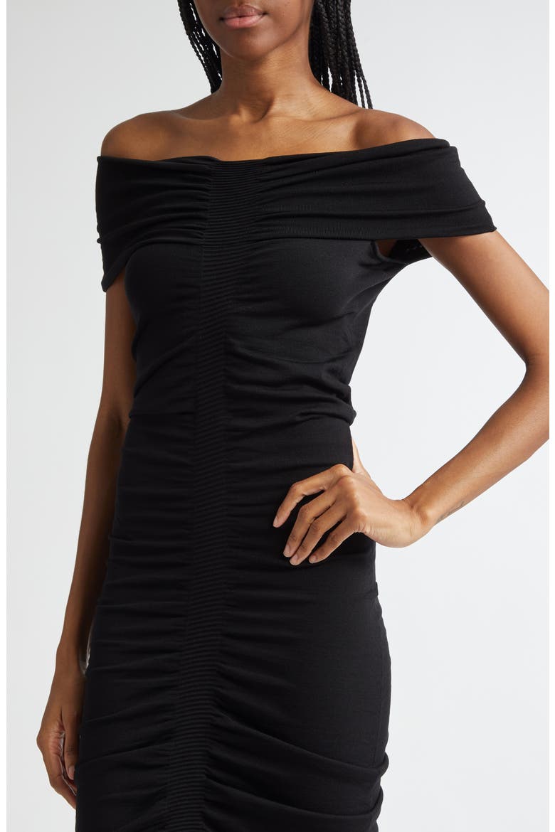 Ruched Off the Shoulder Minidress, Alternate, color, BLACK
