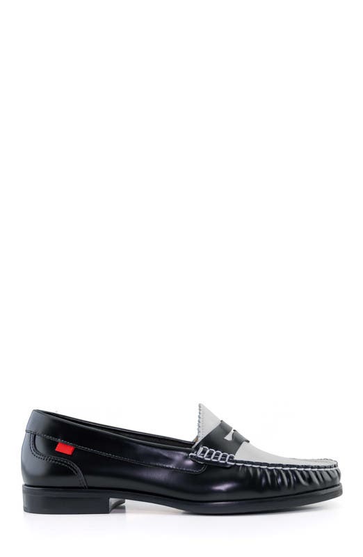 Marc Joseph New York East Village 2.0 Leather Penny Loafer, Alternate, color, Black & White Polished Napa