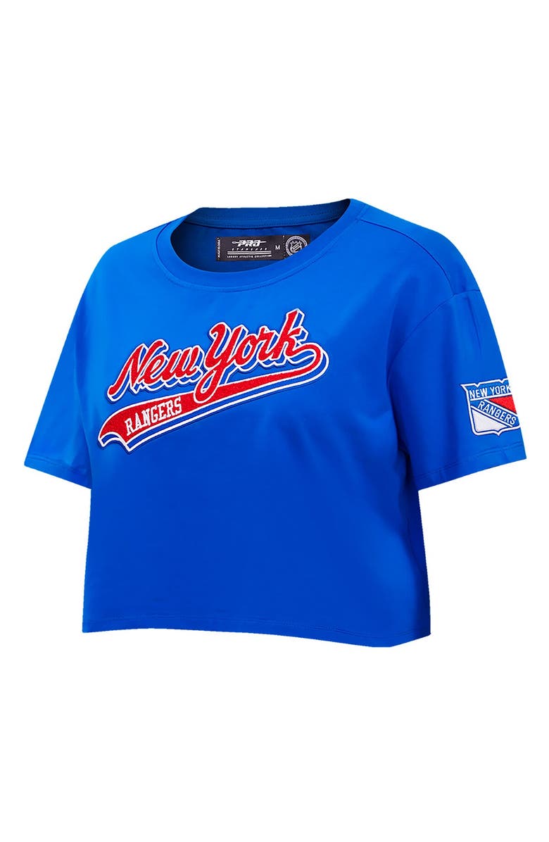 PRO STANDARD Women's Pro Standard Blue New York Rangers Boxy Script Tail Cropped T-Shirt, Alternate, color, Blue