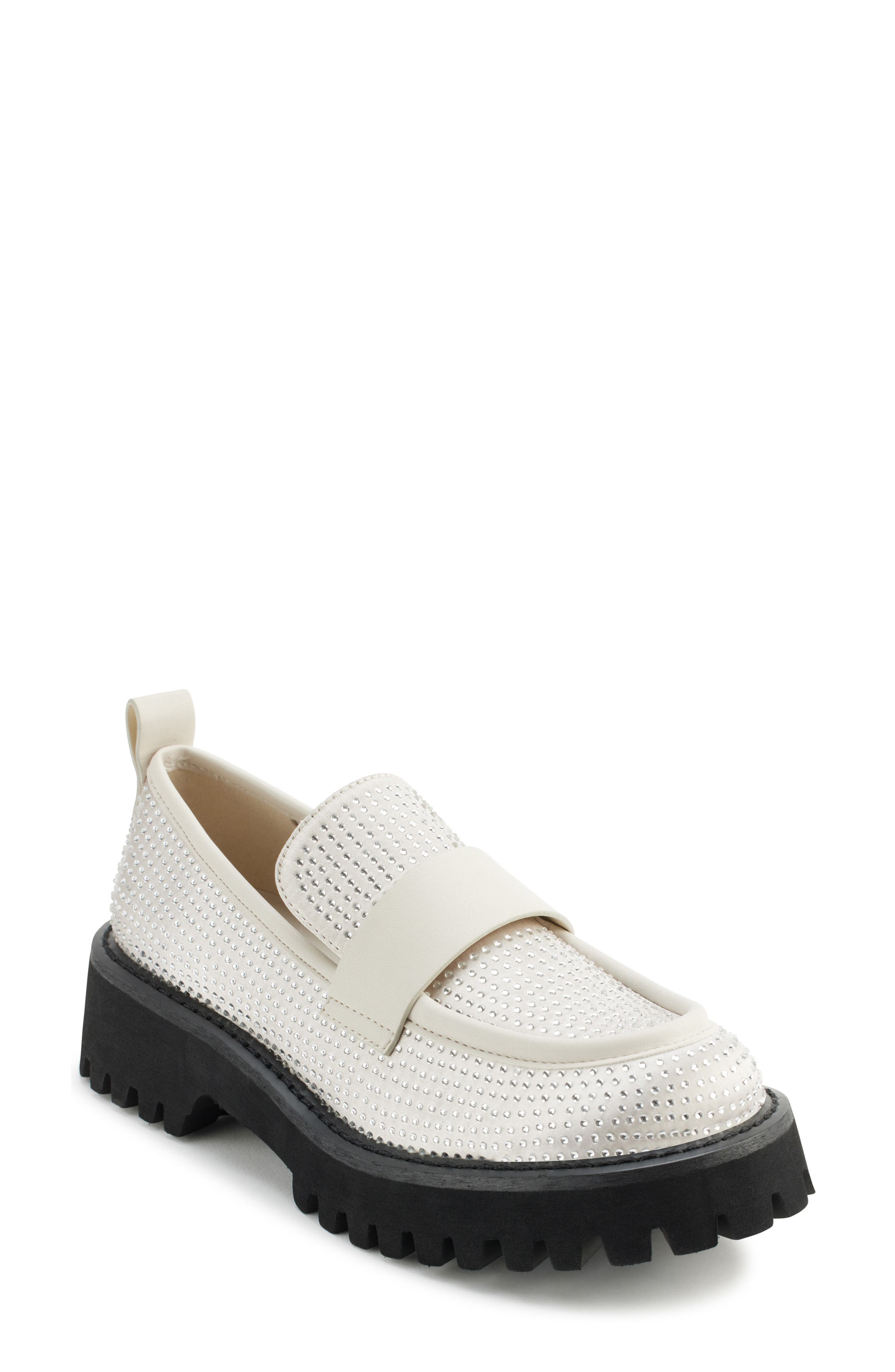 KARL LAGERFELD PARIS Grady Crystal Lug Sole Loafer, Main, color, Soft White