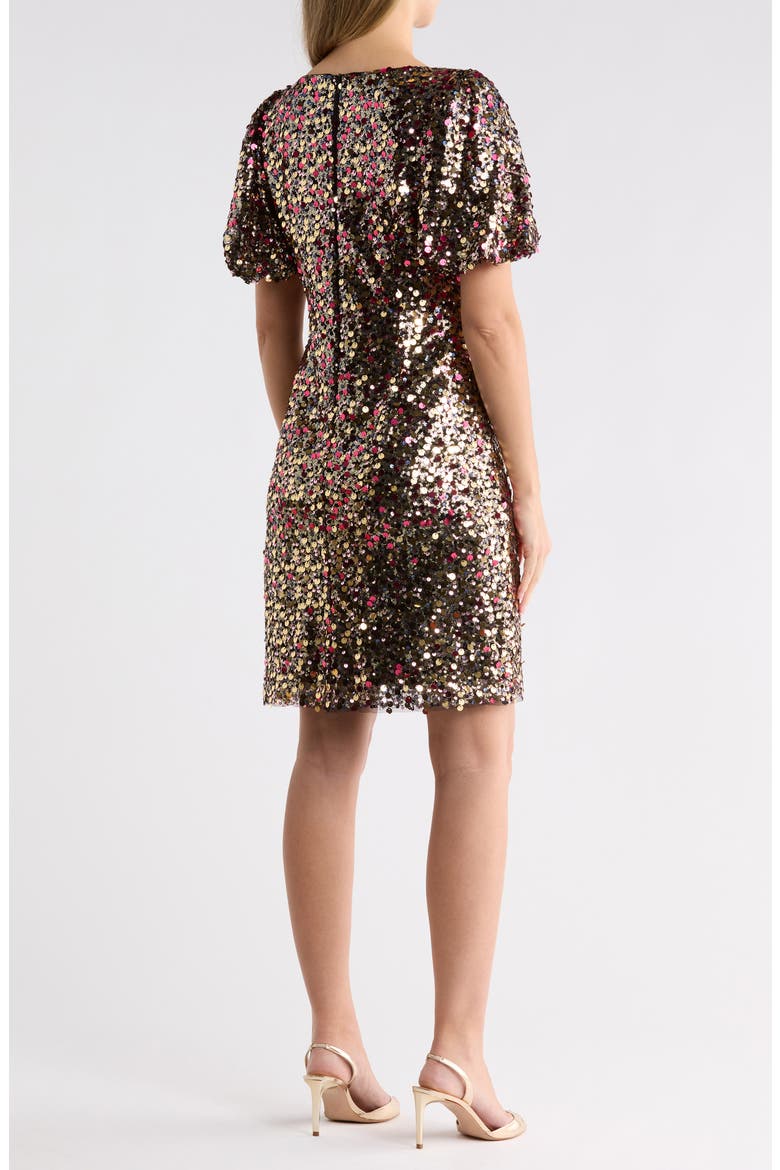 Puff Sleeve Sequin Shift Minidress, Alternate, color, GLD