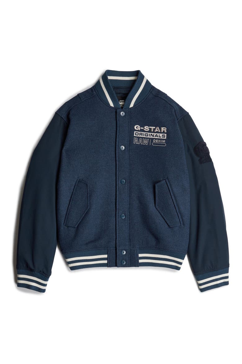 Varsity Recycled Wool Blend Jacket, Alternate, color, RANK BLUE
