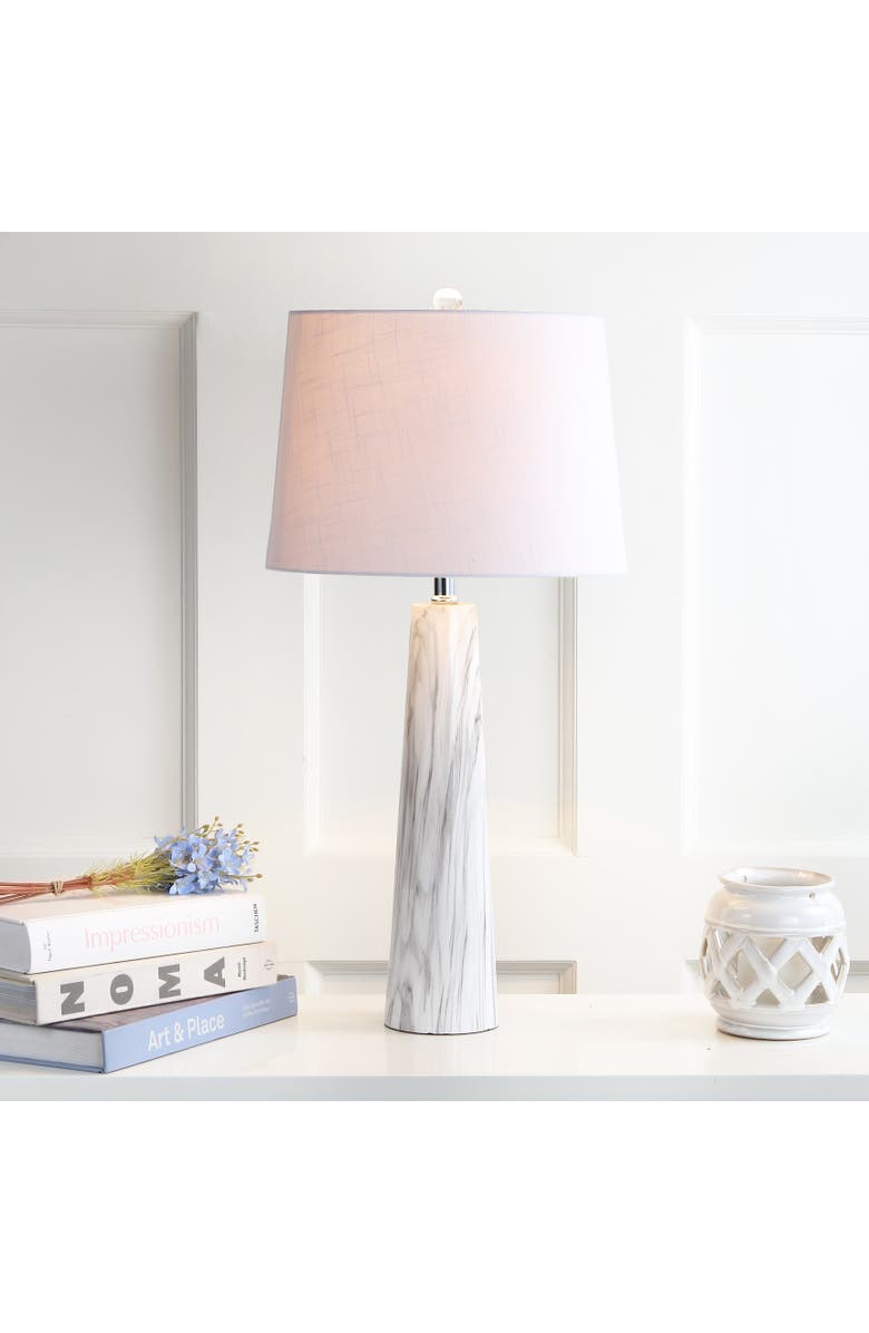 JONATHAN Y Bradley 29" Resin LED Table Lamp, White/Black Faux Marble, Alternate, color, White/Black