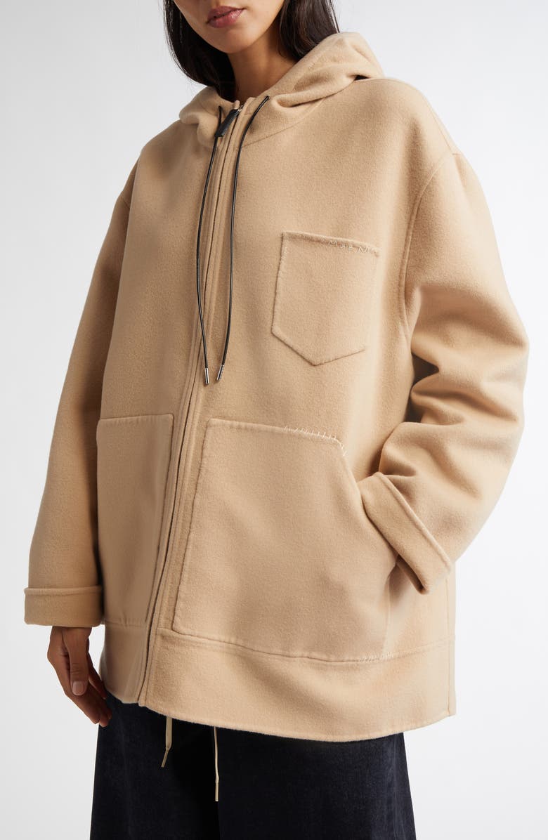 Marni Oversize Virgin Wool & Cashmere Hooded Parka, Alternate, color, Light Camel