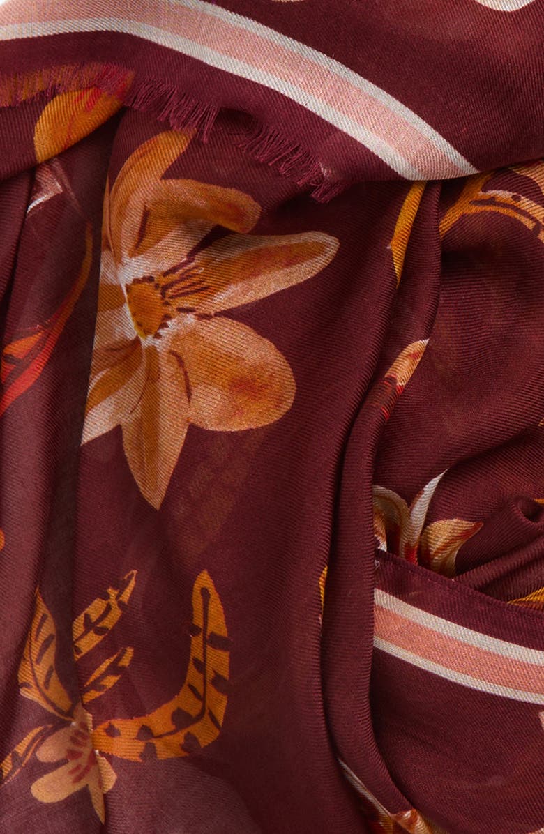 Echo Autumn Floral Fringe Scarf, Alternate, color, Fired Brick