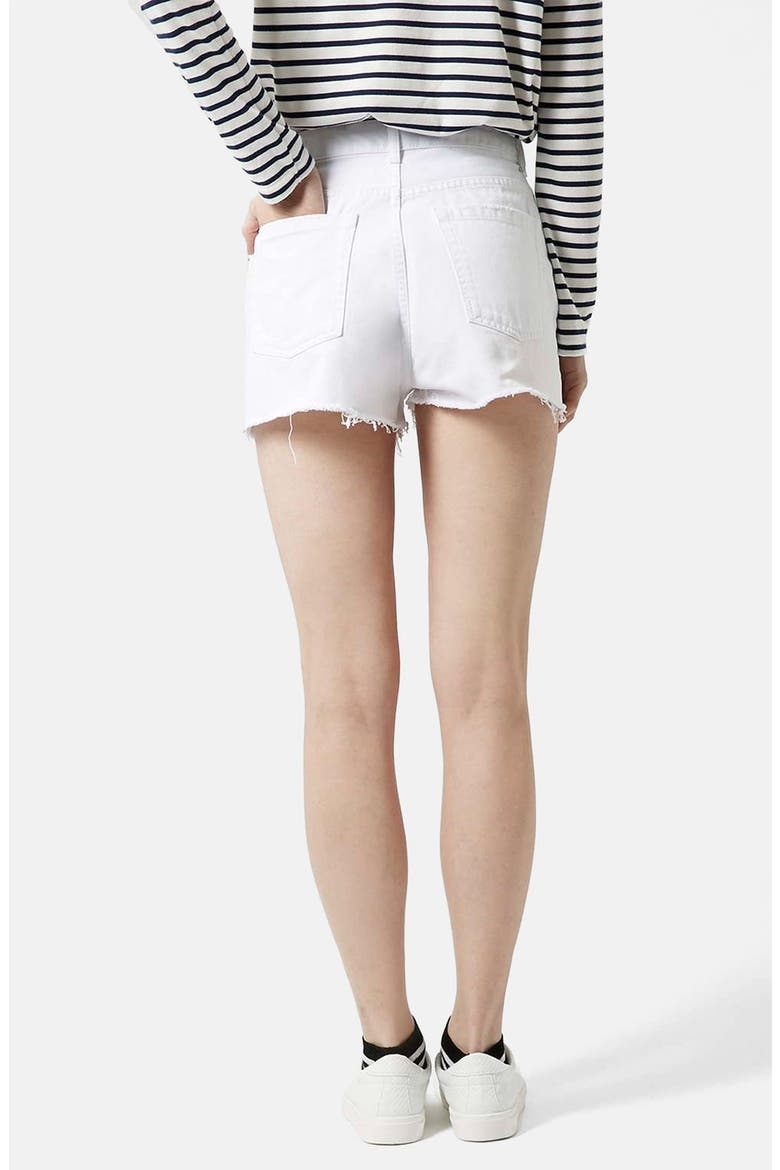 Moto White Denim Shorts, Alternate, color, WHITE
