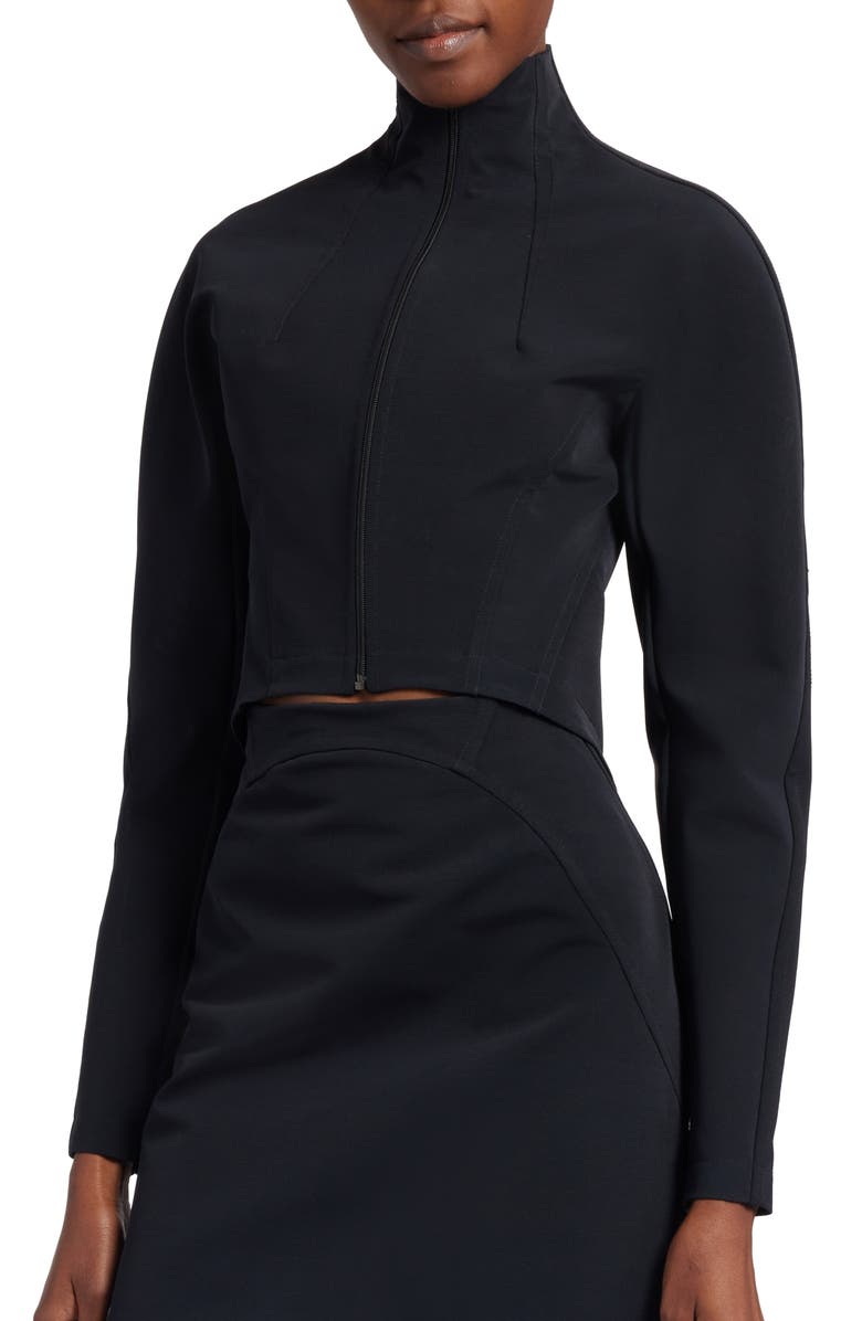 Alaïa Funnel Neck Crop Jacket, Alternate, color,