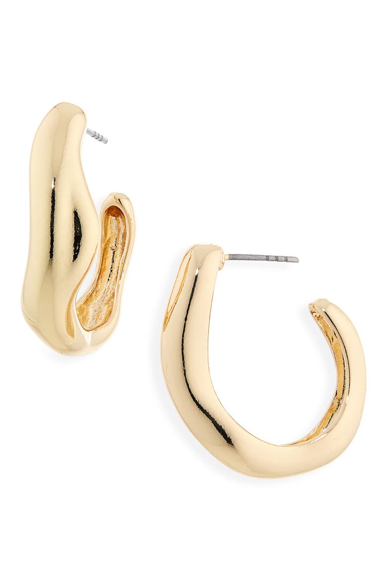 Molten Hoop Earrings, Main, color, GOLD