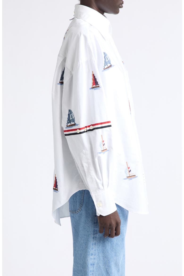 Supersize Embroidered Sailboat Button-Down Shirt, Alternate, color, WHITE