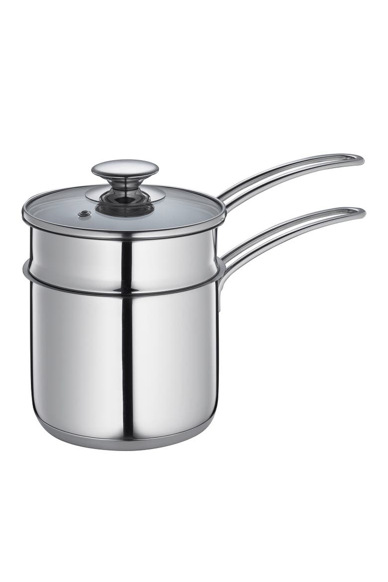 Mini Double Boiler Set w/ Glass Lid, 1.6 qt., 5.5-Inch Diameter, Main, color, Silver
