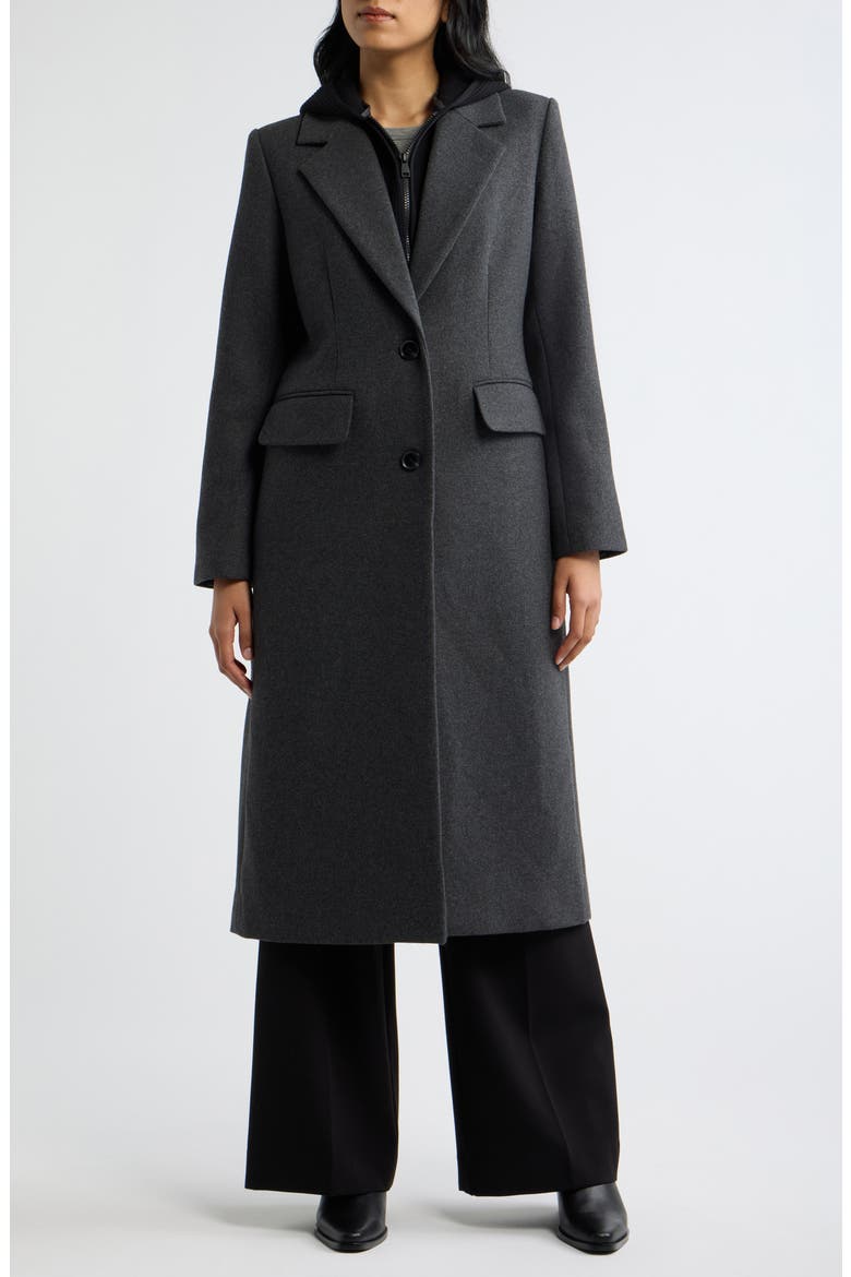 Hooded Longline Coat with Rib Bib, Alternate, color, CHARCOAL