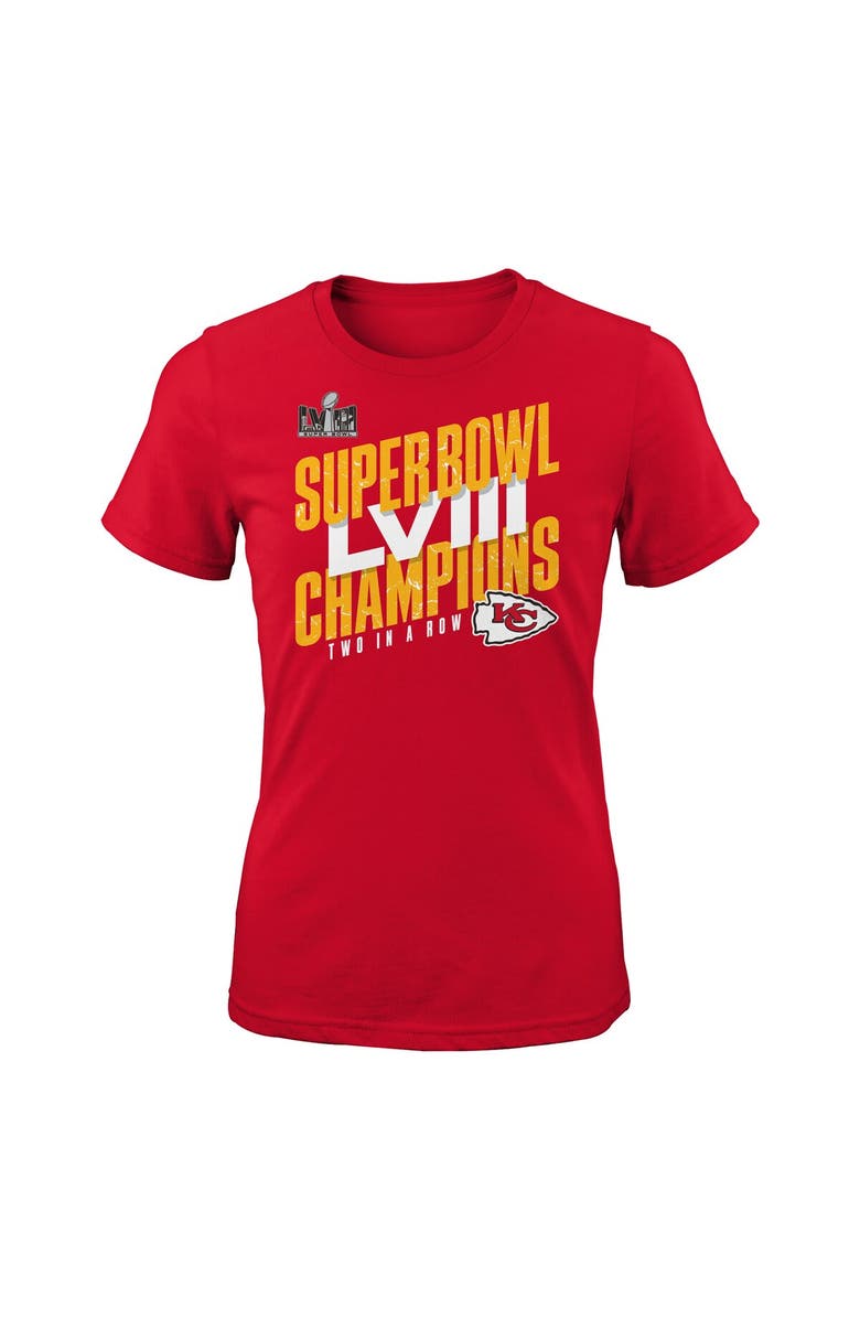 Outerstuff Girls Youth  Red Kansas City Chiefs Super Bowl LVIII Champions Iconic Victory T-Shirt, Alternate, color, 