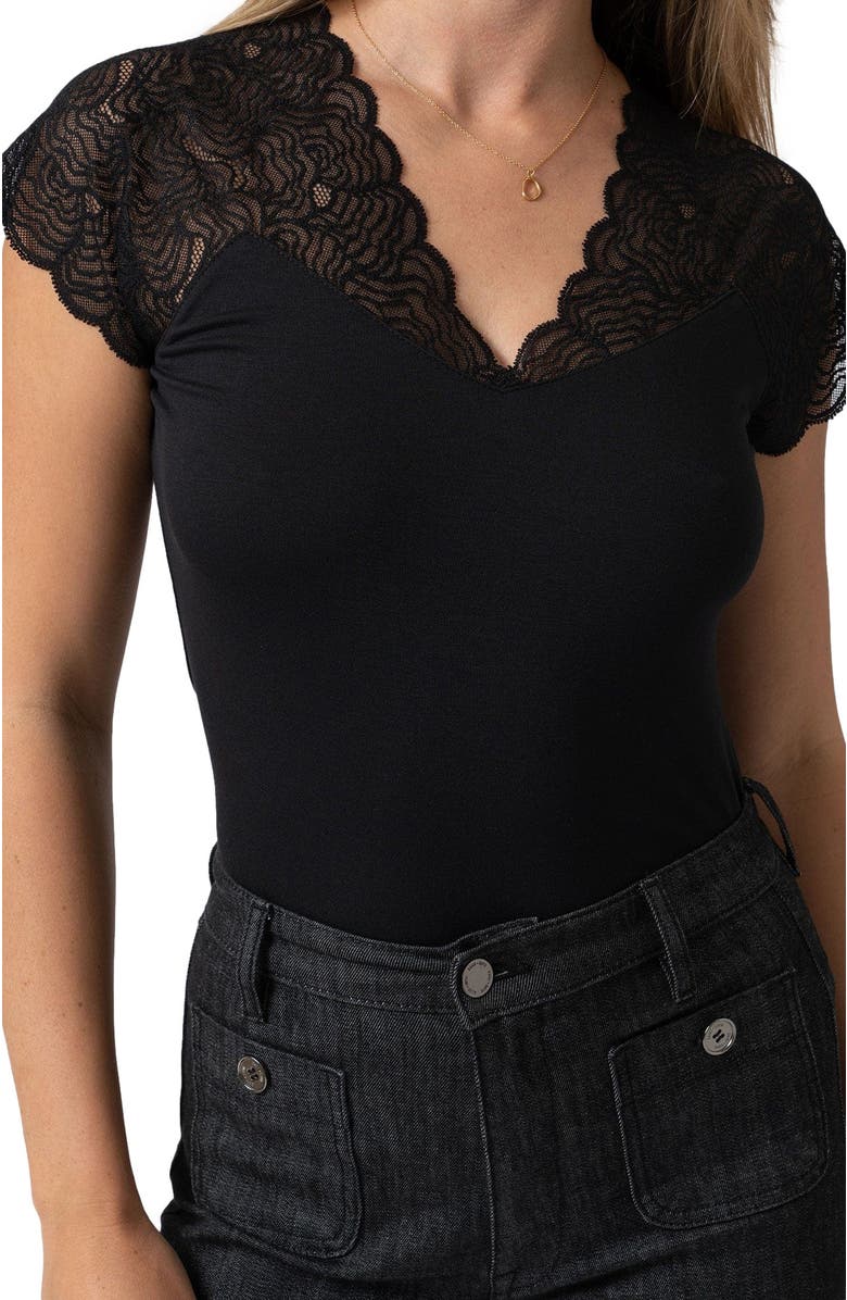 Saint + Sofia Sophia Lace Tee, Alternate, color, Black