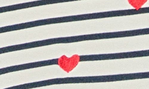 English Factory Heart Embroidered Stripe Cotton Top In White/navy