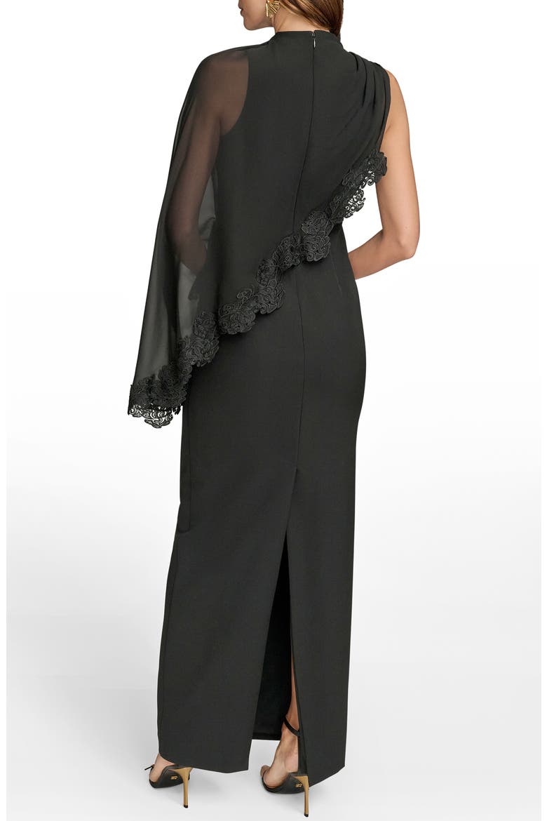 Lace Trim Chiffon Capelet Scuba Knit Cocktail Dress, Alternate, color, BLACK