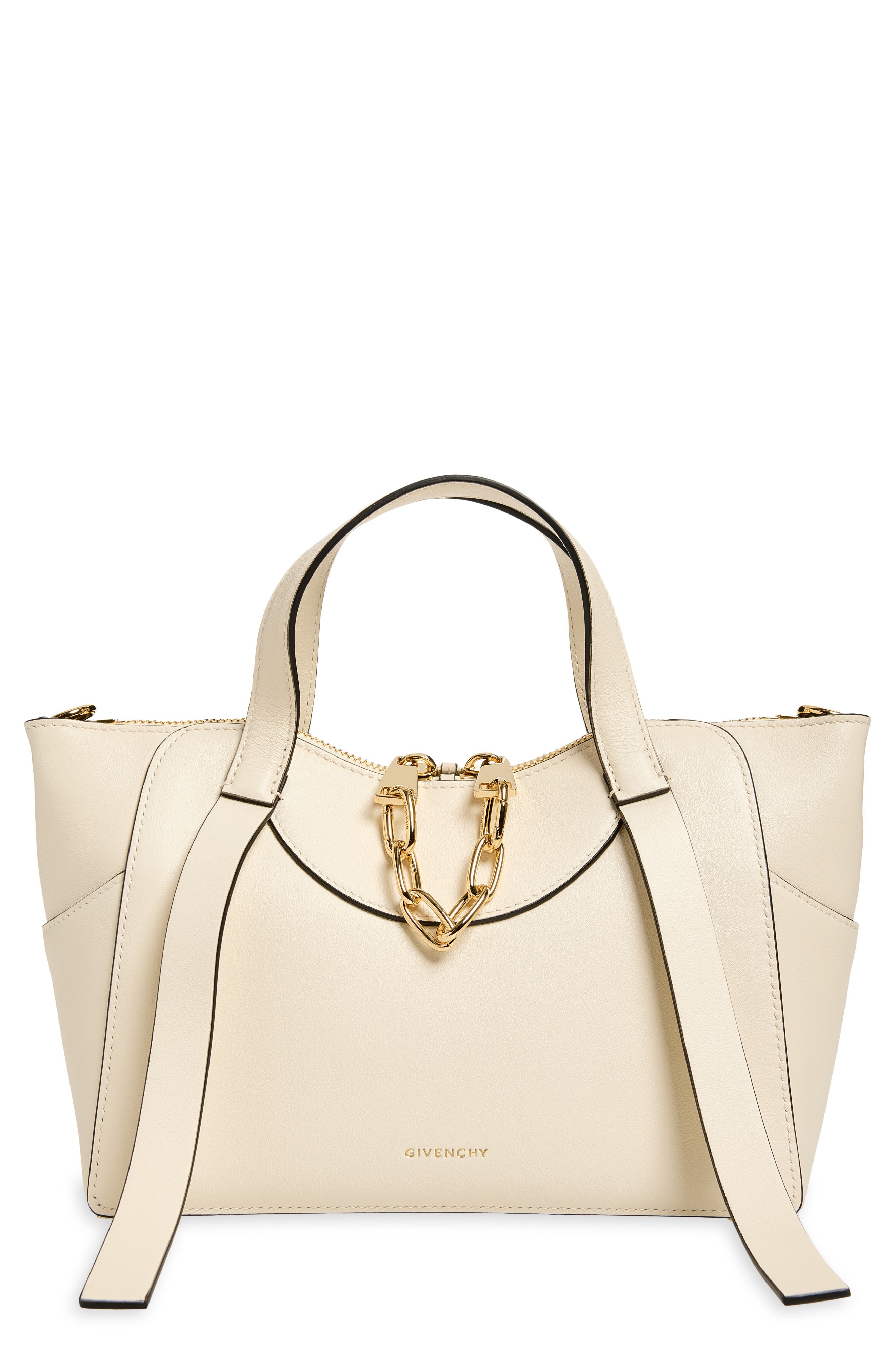Small Snatch Leather Chain Zip Tote, Main, color, CREAM